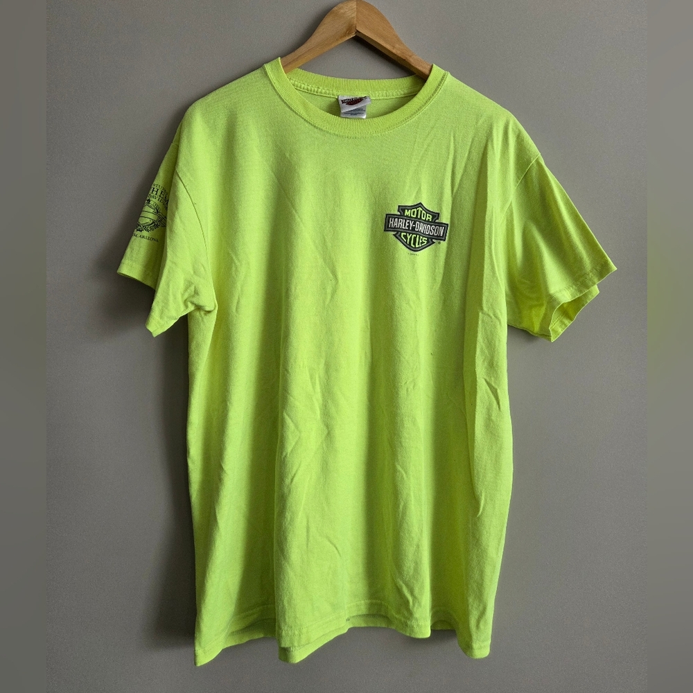 Harley Davidson Neon Green Graphic Tee Motorcycle Biker T Shirt Anthem Arizona